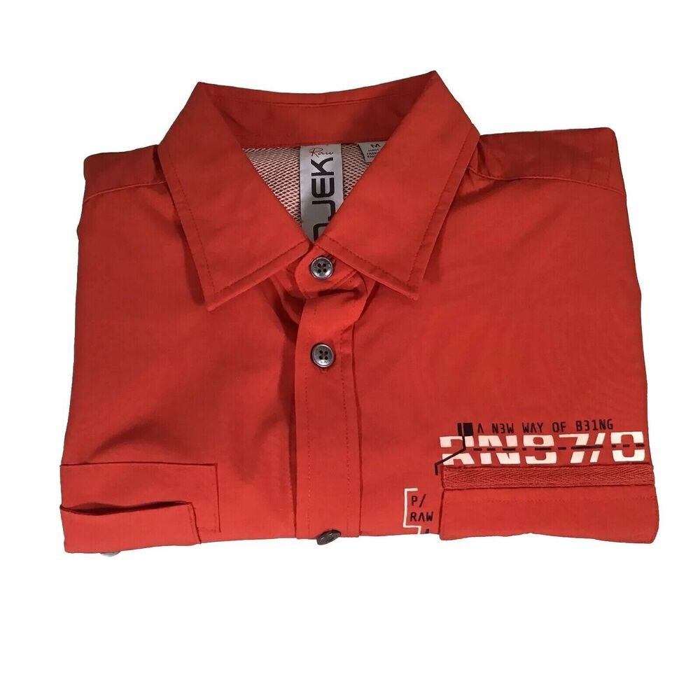 PROJEK RAW Men's Red Tech Design Bottom Up Short Sleeve Stretch Shirt Sz Medium